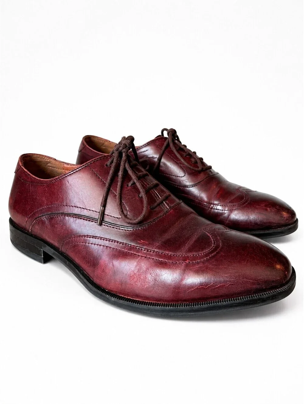 Florsheim Mens 10.5M Burgundy Oxblood Leather Oxford Dress Shoes Classic Preppy